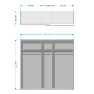 Schwebetürenschrank SKØP VIII Hochglanz Weiß / Kristallspiegel / Weiß - 225 x 222 cm - 2 Türen - Comfort