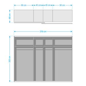 Schwebetürenschrank SKØP VI Kristallspiegel / Alpinweiß - 270 x 222 cm - 2 Türen - Classic