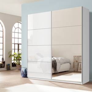 Schwebetürenschrank SKØP VIII Hochglanz Weiß / Kristallspiegel / Weiß - 225 x 236 cm - 2 Türen - Comfort