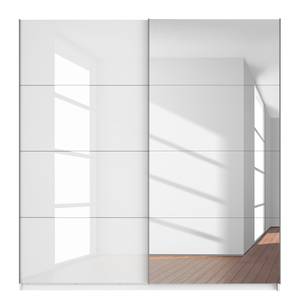 Schwebetürenschrank SKØP VIII Hochglanz Weiß / Kristallspiegel / Weiß - 225 x 236 cm - 2 Türen - Comfort