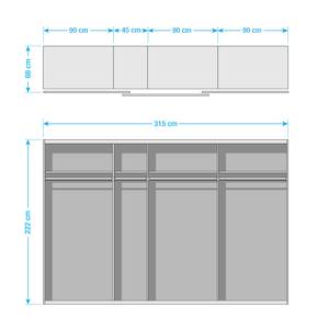 Schwebetürenschrank SKØP VIII Hochglanz Weiß / Kristallspiegel / Weiß - 315 x 222 cm - 3 Türen - Classic