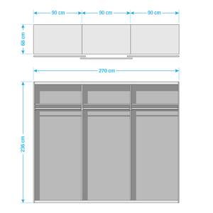 Schwebetürenschrank SKØP VII Graphit / Grauspiegel - 270 x 236 cm - 3 Türen - Premium