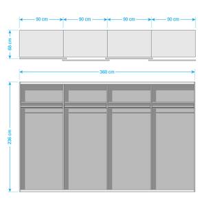 Schwebetürenschrank SKØP V Grauspiegel / Graphit - 360 x 236 cm - 4 Türen - Classic