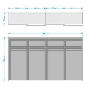 Schwebetürenschrank SKØP VII Graphit / Grauspiegel - 360 x 222 cm - 4 Türen - Classic
