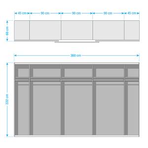 Schwebetürenschrank SKØP VII Graphit / Grauspiegel - 360 x 222 cm - 3 Türen - Premium