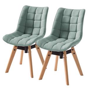 Chaises capitonnées Burgas (lot de 2) rotatif - Tissu / Hêtre massif - Menthe / Hêtre