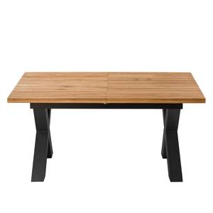 Eettafel Woodha X massief eikenhout/staal - Eik - Breedte: 160 cm - Met uitschuifbaar middengedeelte en inlegplaten - Zwart