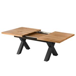 Eettafel Woodha X massief eikenhout/staal - Eik - Breedte: 160 cm - Met uitschuifbaar middengedeelte en inlegplaten - Zwart