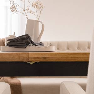 Table Woodha X Chêne massif / Acier - Chêne - Largeur : 160 cm - Avec rallonge centrale et plateaux insérés - Noir