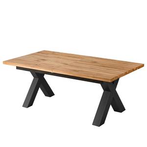 Table Woodha X Chêne massif / Acier - Chêne - Largeur : 180 cm - Avec rallonge centrale et plateaux insérés - Noir