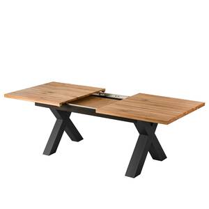 Table Woodha X Chêne massif / Acier - Chêne - Largeur : 180 cm - Avec rallonge centrale et plateaux insérés - Noir