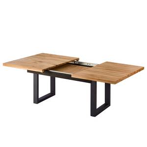 Table Woodha U Chêne massif / Acier - Chêne - Largeur : 160 cm - Avec rallonge centrale et plateaux insérés - Noir