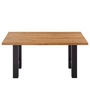 Eettafel Woodha H massief eikenhout/staal - Eik - Breedte: 160 cm - Zonder functie - Zwart