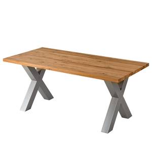 Eettafel Woodha X massief eikenhout/staal - Eik - Breedte: 180 cm - Zonder functie - Zilver