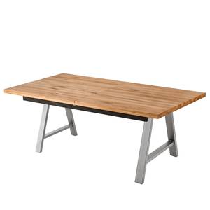 Eettafel Woodha A massief eikenhout/staal - Eik - Breedte: 180 cm - Met uitschuifbaar middengedeelte en inlegplaten - Zilver