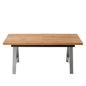 Eettafel Woodha A massief eikenhout/staal - Eik - Breedte: 180 cm - Met uitschuifbaar middengedeelte en inlegplaten - Zilver