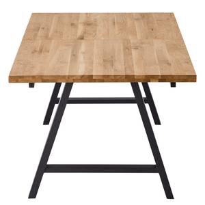 Table Woodha A Chêne massif / Acier - Chêne - Largeur : 160 cm - Avec rallonge centrale et plateaux insérés - Noir