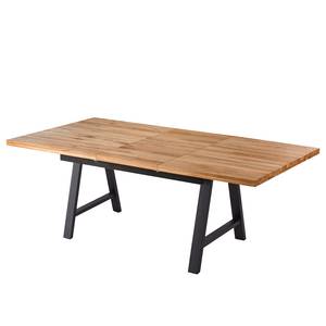 Eettafel Woodha A massief eikenhout/staal - Eik - Breedte: 160 cm - Met uitschuifbaar middengedeelte en inlegplaten - Zwart