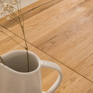 Table Woodha A Chêne massif / Acier - Chêne - Largeur : 160 cm - Avec rallonge centrale et plateaux insérés - Noir