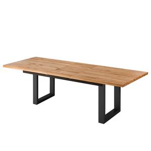 Eettafel Woodha U massief eikenhout/staal - Eik - Breedte: 200 cm - Met uitschuifbaar middengedeelte en inlegplaten - Zwart