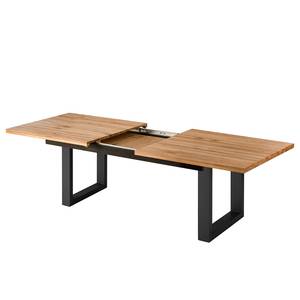 Eettafel Woodha U massief eikenhout/staal - Eik - Breedte: 200 cm - Met uitschuifbaar middengedeelte en inlegplaten - Zwart