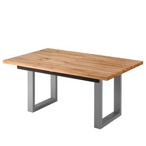 Table Woodha U Chêne massif / Acier - Chêne - Largeur : 160 cm - Avec rallonge centrale et plateaux insérés - Argenté