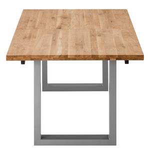 Table Woodha U Chêne massif / Acier - Chêne - Largeur : 160 cm - Avec rallonge centrale et plateaux insérés - Argenté