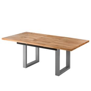 Table Woodha U Chêne massif / Acier - Chêne - Largeur : 160 cm - Avec rallonge centrale et plateaux insérés - Argenté