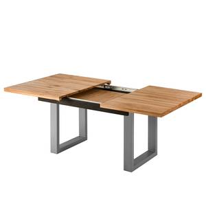 Table Woodha U Chêne massif / Acier - Chêne - Largeur : 160 cm - Avec rallonge centrale et plateaux insérés - Argenté