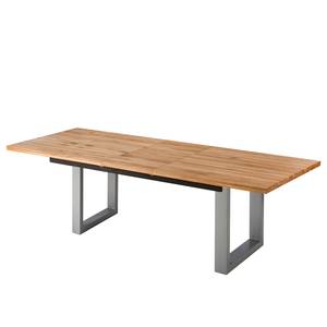 Eettafel Woodha U massief eikenhout/staal - Eik - Breedte: 200 cm - Met uitschuifbaar middengedeelte en inlegplaten - Zilver