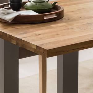 Eettafel Woodha U massief eikenhout/staal - Eik - Breedte: 200 cm - Met uitschuifbaar middengedeelte en inlegplaten - Zilver