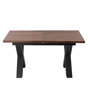 Eettafel Woodha X massief acaciahout/staal - Walnoot - Breedte: 160 cm - Met uitschuifbaar middengedeelte en inlegplaten - Zwart