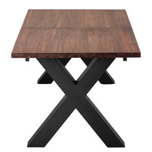 Eettafel Woodha X massief acaciahout/staal - Walnoot - Breedte: 160 cm - Met uitschuifbaar middengedeelte en inlegplaten - Zwart