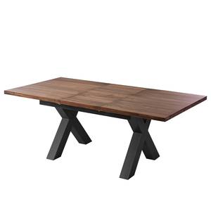 Eettafel Woodha X massief acaciahout/staal - Walnoot - Breedte: 160 cm - Met uitschuifbaar middengedeelte en inlegplaten - Zwart