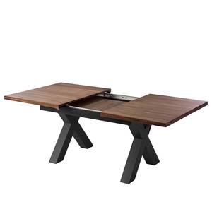 Eettafel Woodha X massief acaciahout/staal - Walnoot - Breedte: 160 cm - Met uitschuifbaar middengedeelte en inlegplaten - Zwart