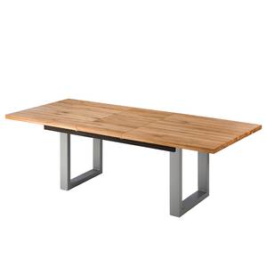 Eettafel Woodha U massief eikenhout/staal - Eik - Breedte: 180 cm - Met uitschuifbaar middengedeelte en inlegplaten - Zilver