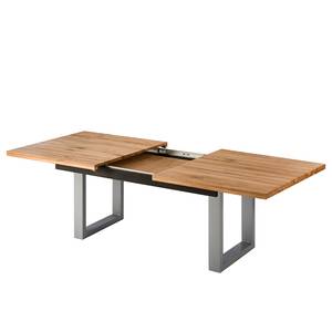 Eettafel Woodha U massief eikenhout/staal - Eik - Breedte: 180 cm - Met uitschuifbaar middengedeelte en inlegplaten - Zilver