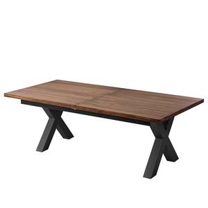 Eettafel Woodha X massief acaciahout/staal - Walnoot - Breedte: 200 cm - Met uitschuifbaar middengedeelte en inlegplaten - Zwart