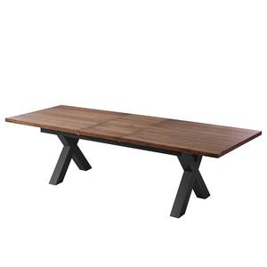 Table Woodha X Acacia massif / Acier - Noyer - Largeur : 200 cm - Avec rallonge centrale et plateaux insérés - Noir