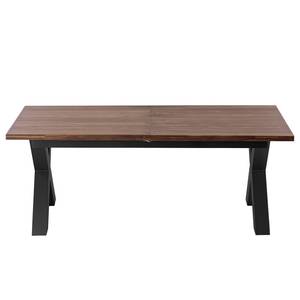 Eettafel Woodha X massief acaciahout/staal - Walnoot - Breedte: 200 cm - Met uitschuifbaar middengedeelte en inlegplaten - Zwart