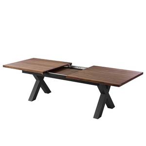 Eettafel Woodha X massief acaciahout/staal - Walnoot - Breedte: 200 cm - Met uitschuifbaar middengedeelte en inlegplaten - Zwart