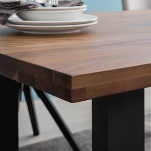 Eettafel Woodha U massief acaciahout/staal - Walnoot - Breedte: 160 cm - Zonder functie - Zwart