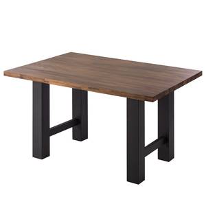 Eettafel Woodha H massief acaciahout/staal - Walnoot - Breedte: 140 cm - Zonder functie - Zwart