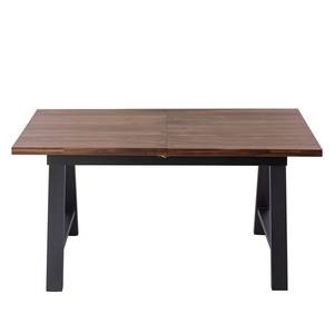 Eettafel Woodha A massief acaciahout/staal - Walnoot - Breedte: 160 cm - Met uitschuifbaar middengedeelte en inlegplaten - Zwart