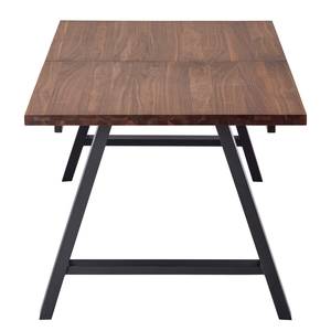 Eettafel Woodha A massief acaciahout/staal - Walnoot - Breedte: 160 cm - Met uitschuifbaar middengedeelte en inlegplaten - Zwart