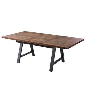 Table Woodha A Acacia massif / Acier - Noyer - Largeur : 160 cm - Avec rallonge centrale et plateaux insérés - Noir