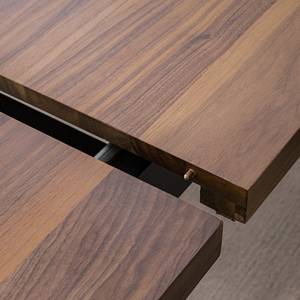 Eettafel Woodha H massief acaciahout/staal - Walnoot - Breedte: 180 cm - Met uitschuifbaar middengedeelte en inlegplaten - Zwart