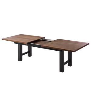 Table Woodha H Acacia massif / Acier - Noyer - Largeur : 200 cm - Avec rallonge centrale et plateaux insérés - Noir