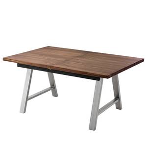 Eettafel Woodha A massief acaciahout/staal - Walnoot - Breedte: 160 cm - Met uitschuifbaar middengedeelte en inlegplaten - Zilver