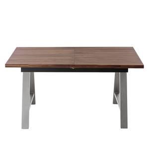 Table Woodha A Acacia massif / Acier - Noyer - Largeur : 160 cm - Avec rallonge centrale et plateaux insérés - Argenté